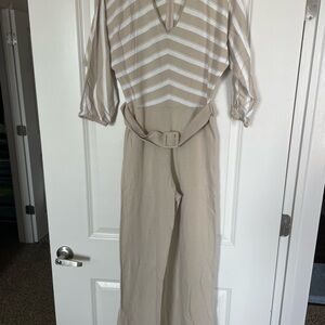 Stefanel Beige and White Striped Jumpsuit